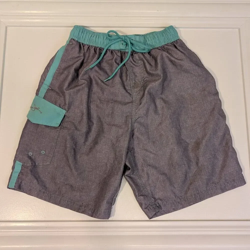 Panama Jack Swim Trunk Board Shorts Grey Green Vacation Summer - Size M10/12